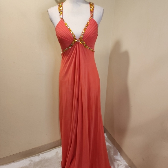 STUDIO 17 coral Floor Length Evening Formal Dress Size 2 - Picture 1 of 12